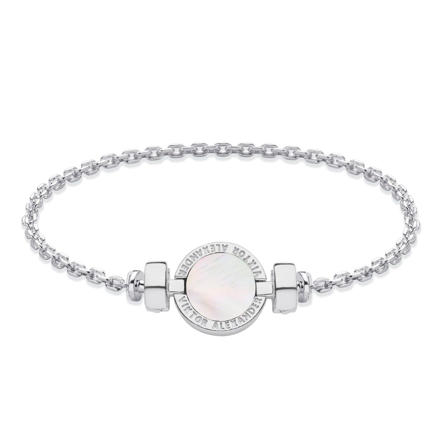 1889 Mother of Pearl 925 Silver Chain Link Bracelet