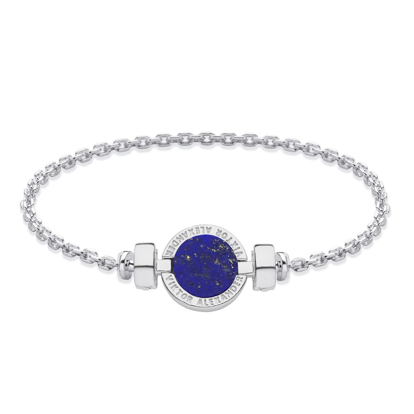 1889 Lapis Lazuli 925 Silver Chain Link Bracelet
