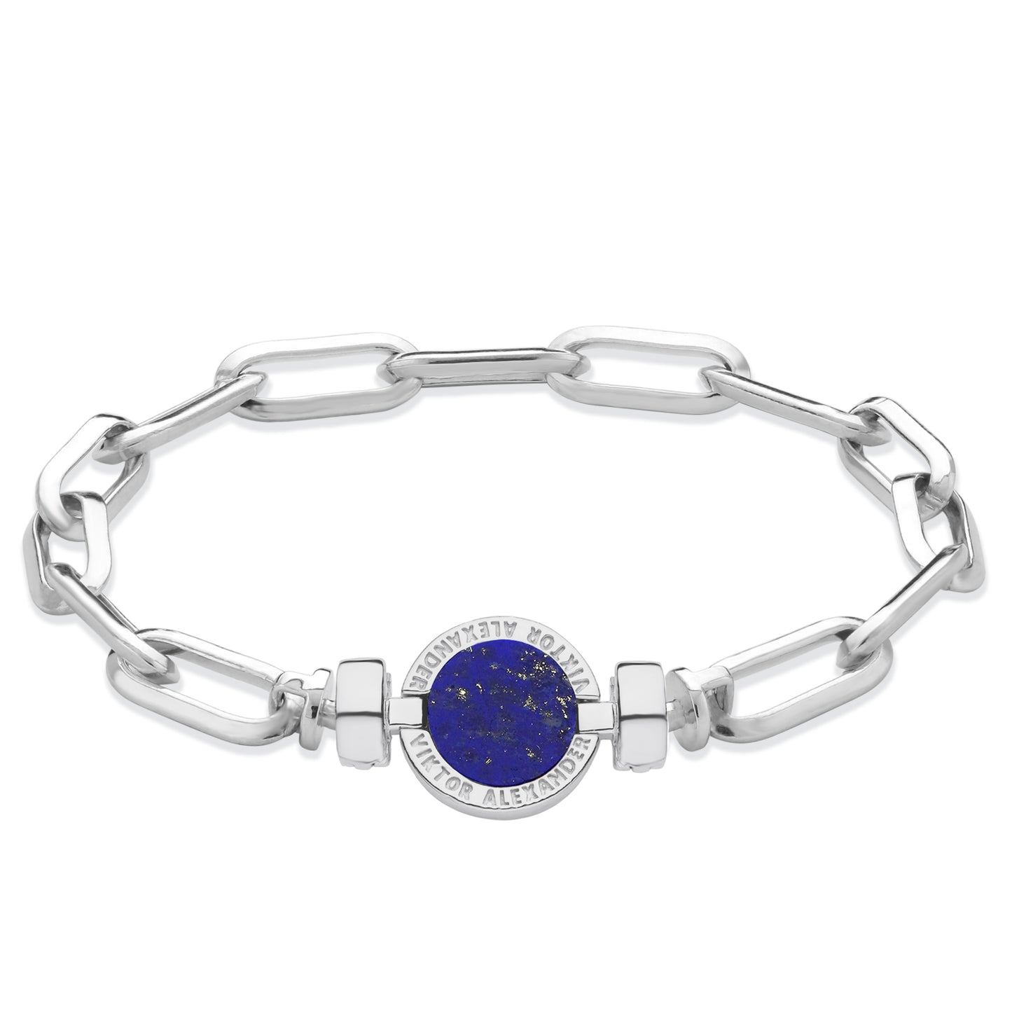 1889 Lapis Lazuli 925 Silver Chain Link Bracelet