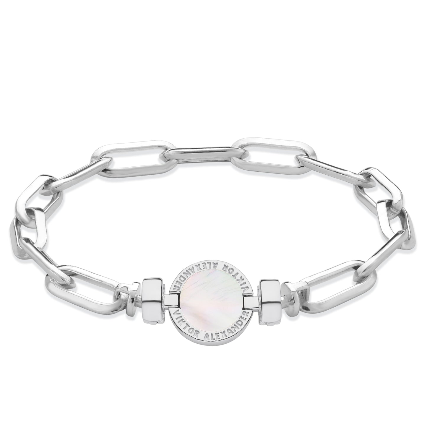 1889 Mother of Pearl 925 Silver Chain Link Bracelet