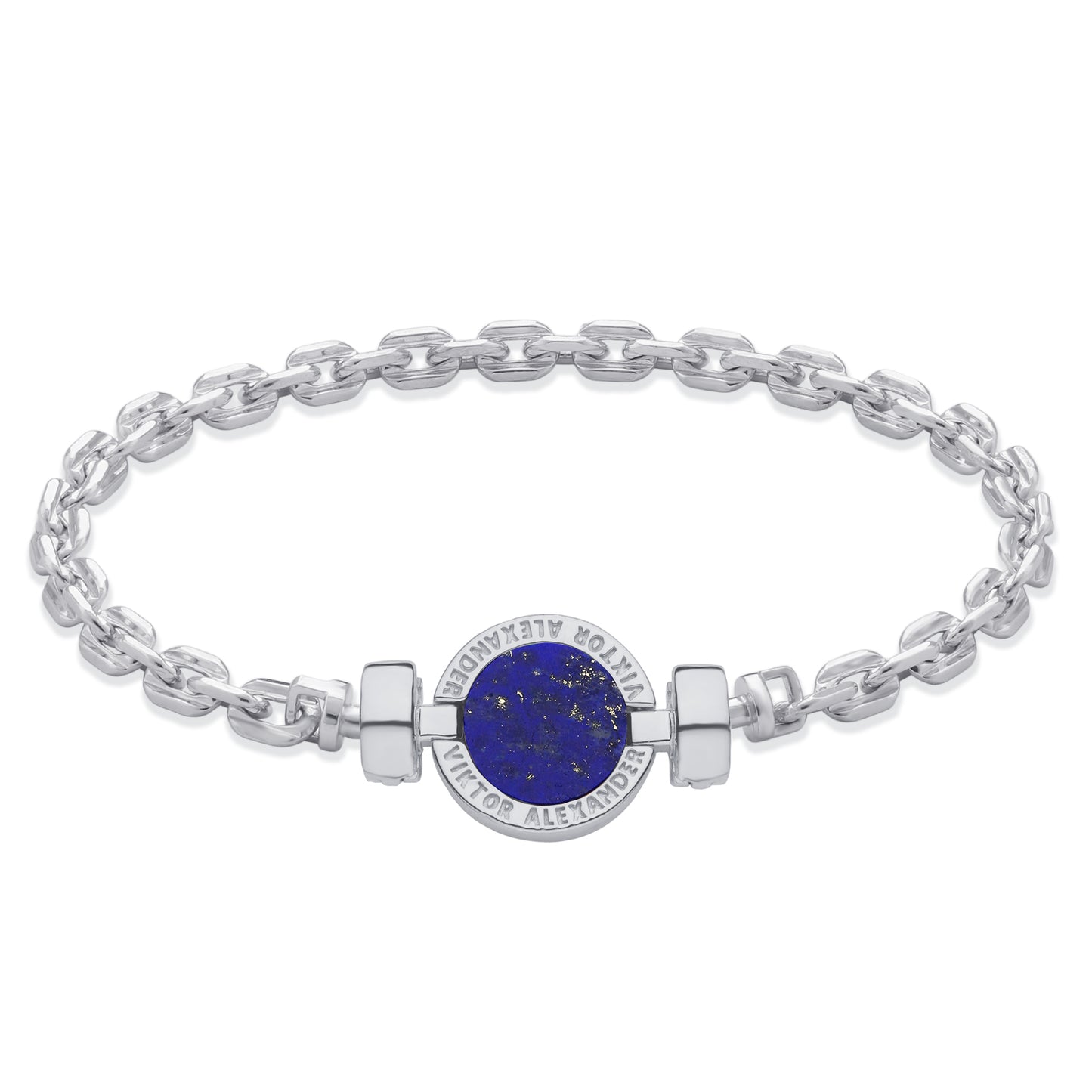 1889 Lapis Lazuli 925 Silver Chain Link Bracelet