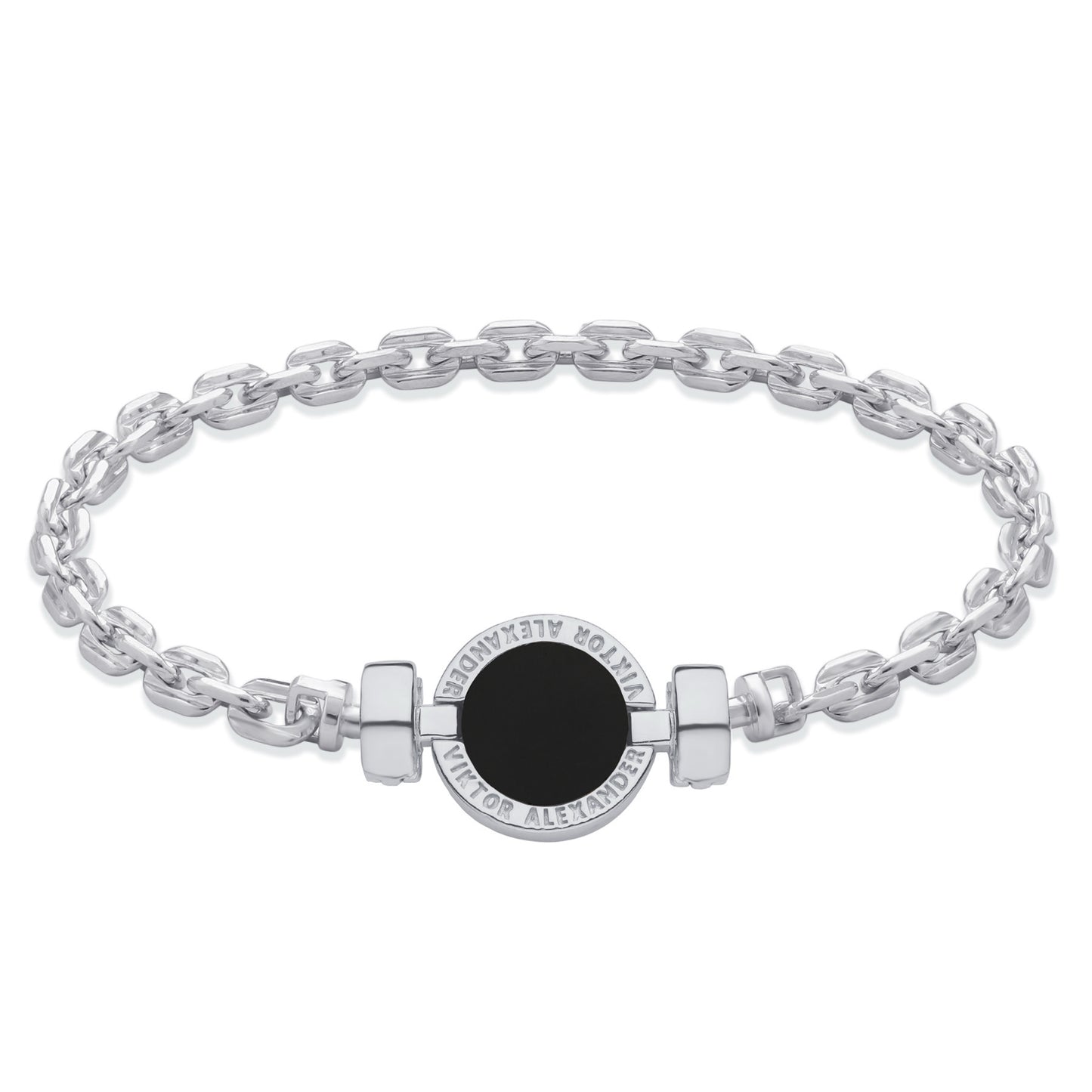 1889 Black Spinel 925 Silver Chain Link Bracelet