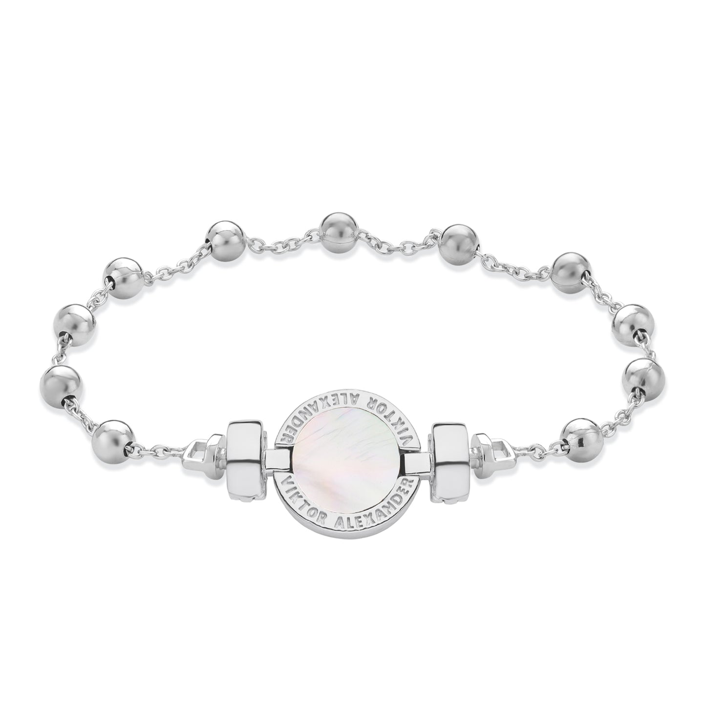 1889 Mother of Pearl 925 Silver Chain Link Bracelet