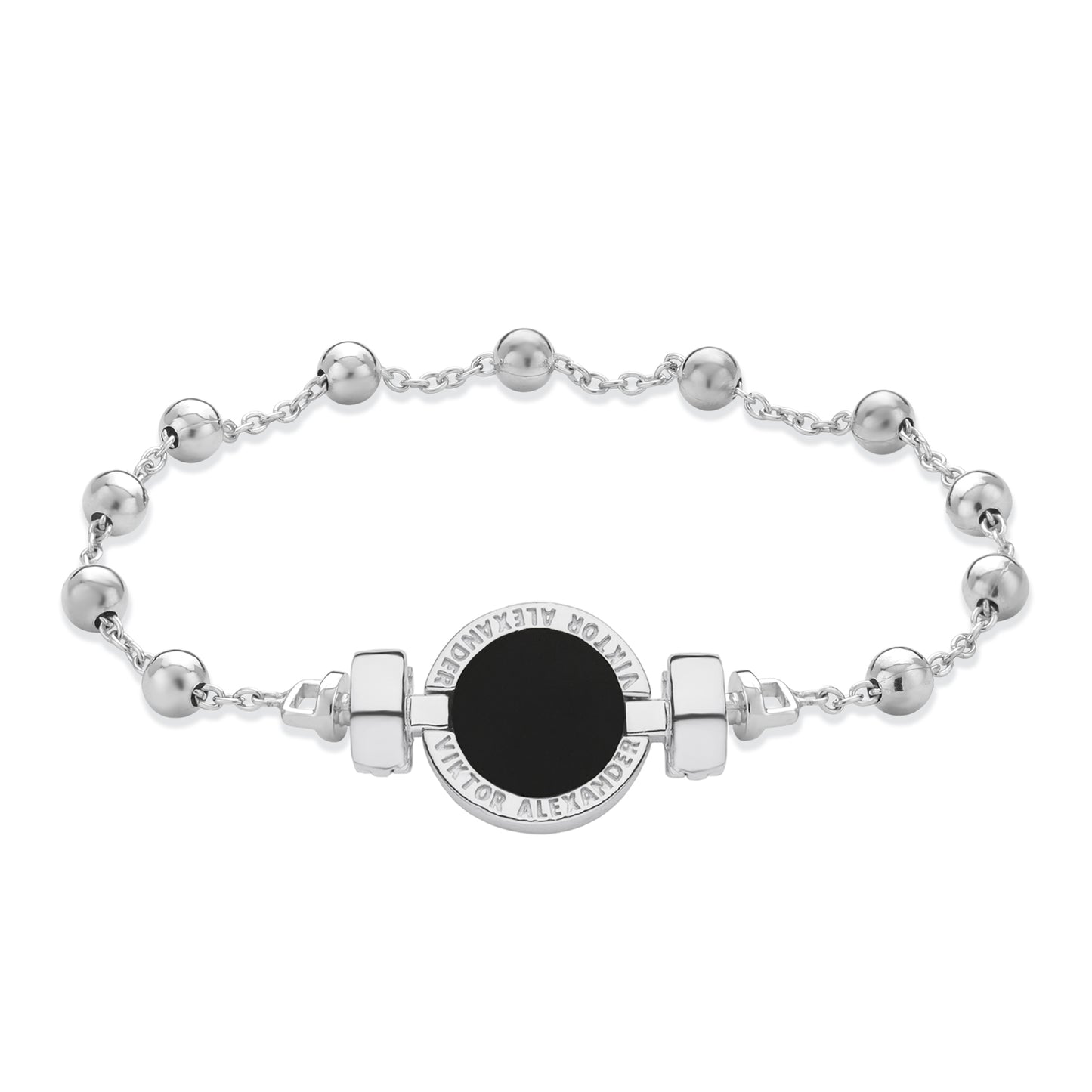 1889 Black Spinel 925 Silver Chain Link Bracelet