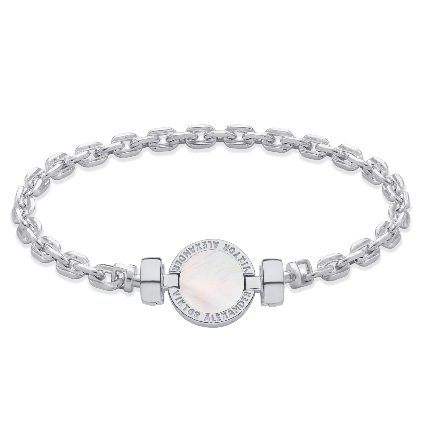 1889 Mother of Pearl 925 Silver Chain Link Bracelet