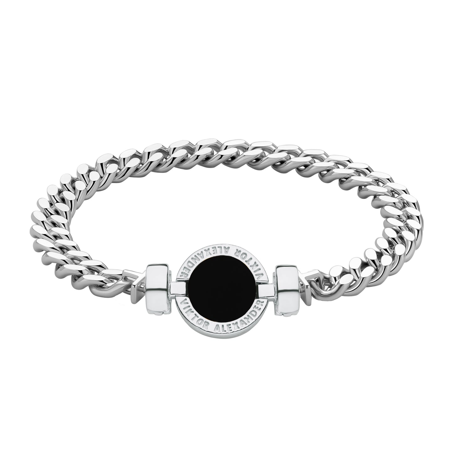 1889 Black Spinel 925 Silver Chain Link Bracelet
