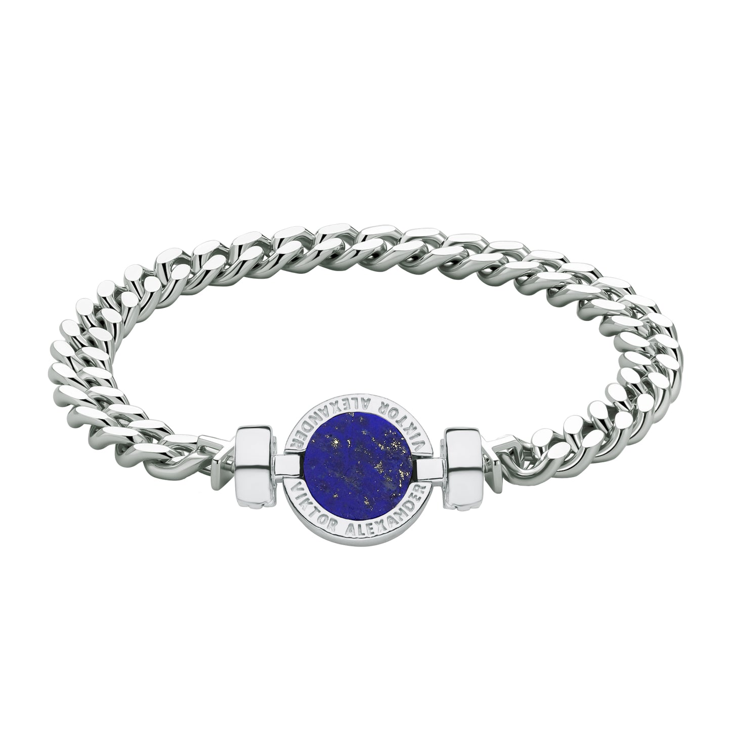 1889 Lapis Lazuli 925 Silver Chain Link Bracelet