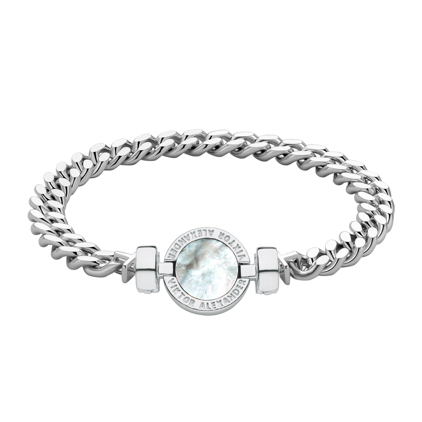 1889 Mother of Pearl 925 Silver Chain Link Bracelet