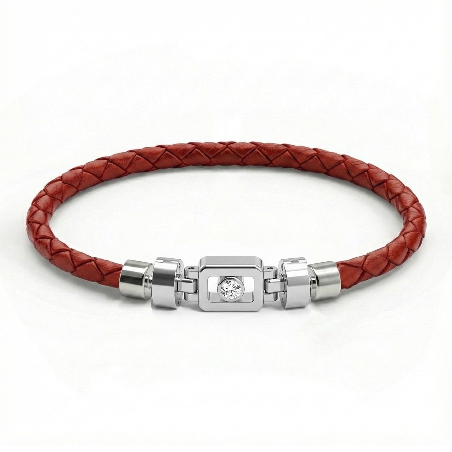 Diamond 925 Silver with Weaved Calf Leather XOXO Bracelet