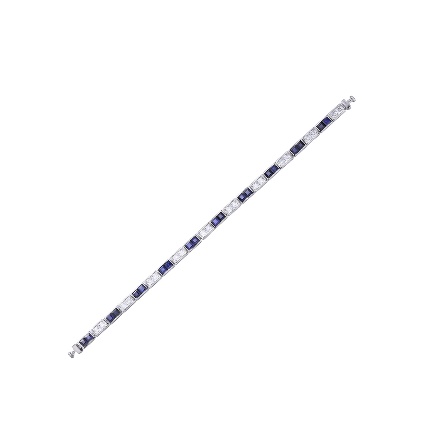 Regalia Platinum PT950 Square Blue Sapphire & Diamond Eternity Bracelet