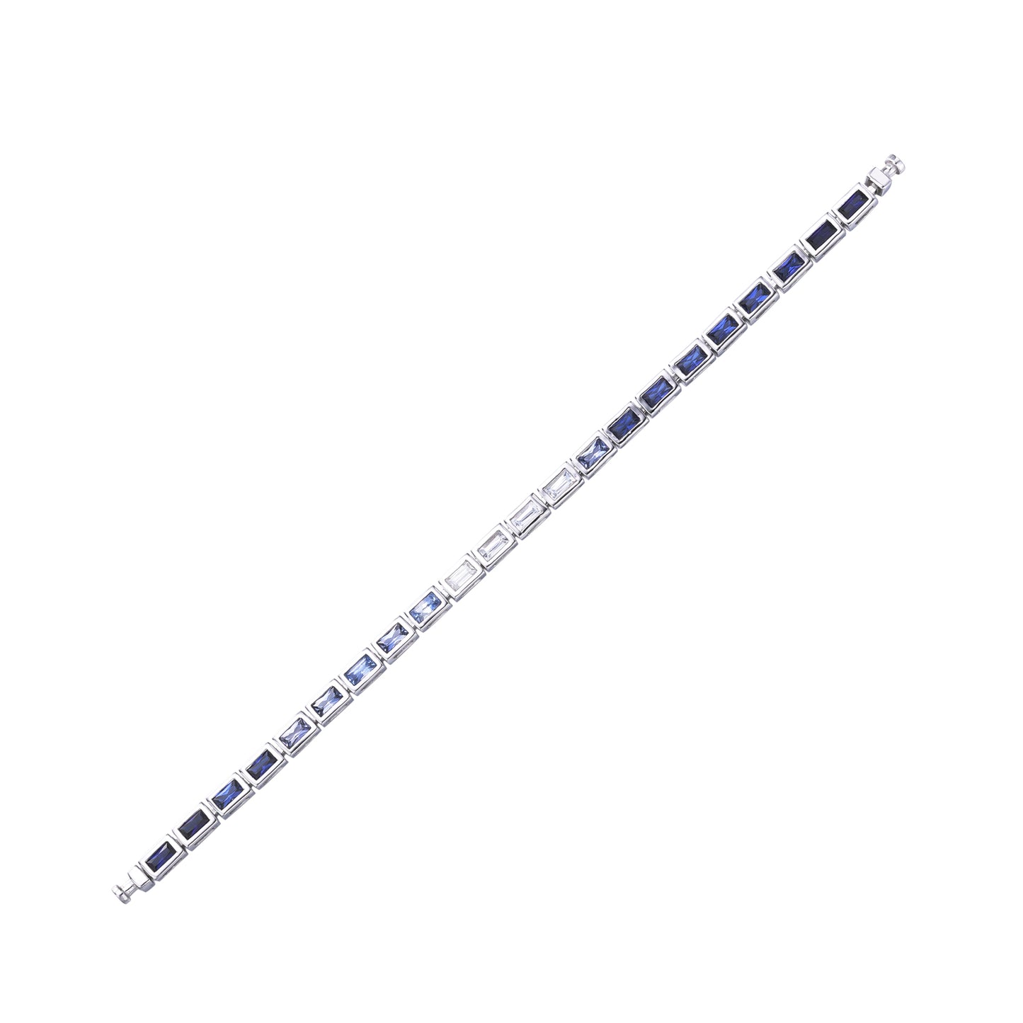 Regalia Platinum PT950 Baguette Gradient Blue Sapphires & Diamonds Eternity Bracelet