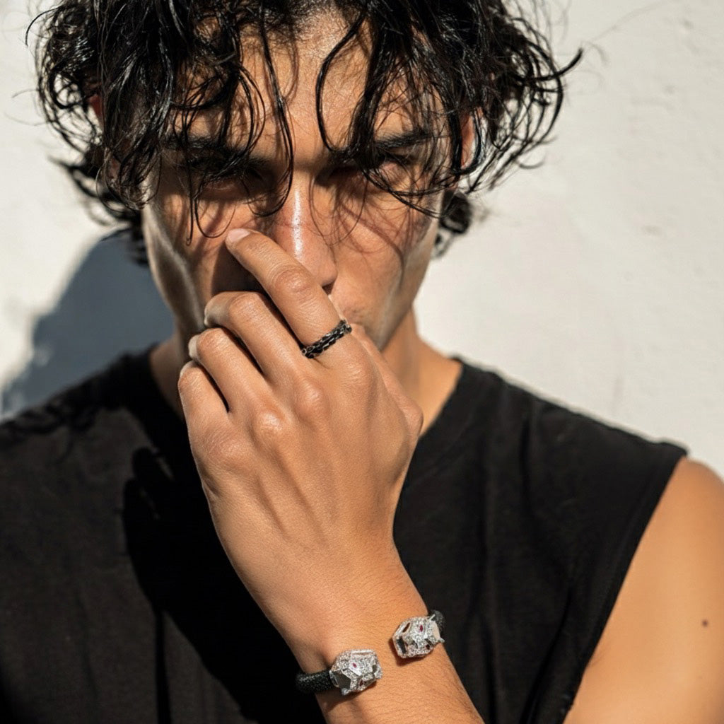 Tigris Geo 925 White Sapphire & Ruby Stingray Bracelet