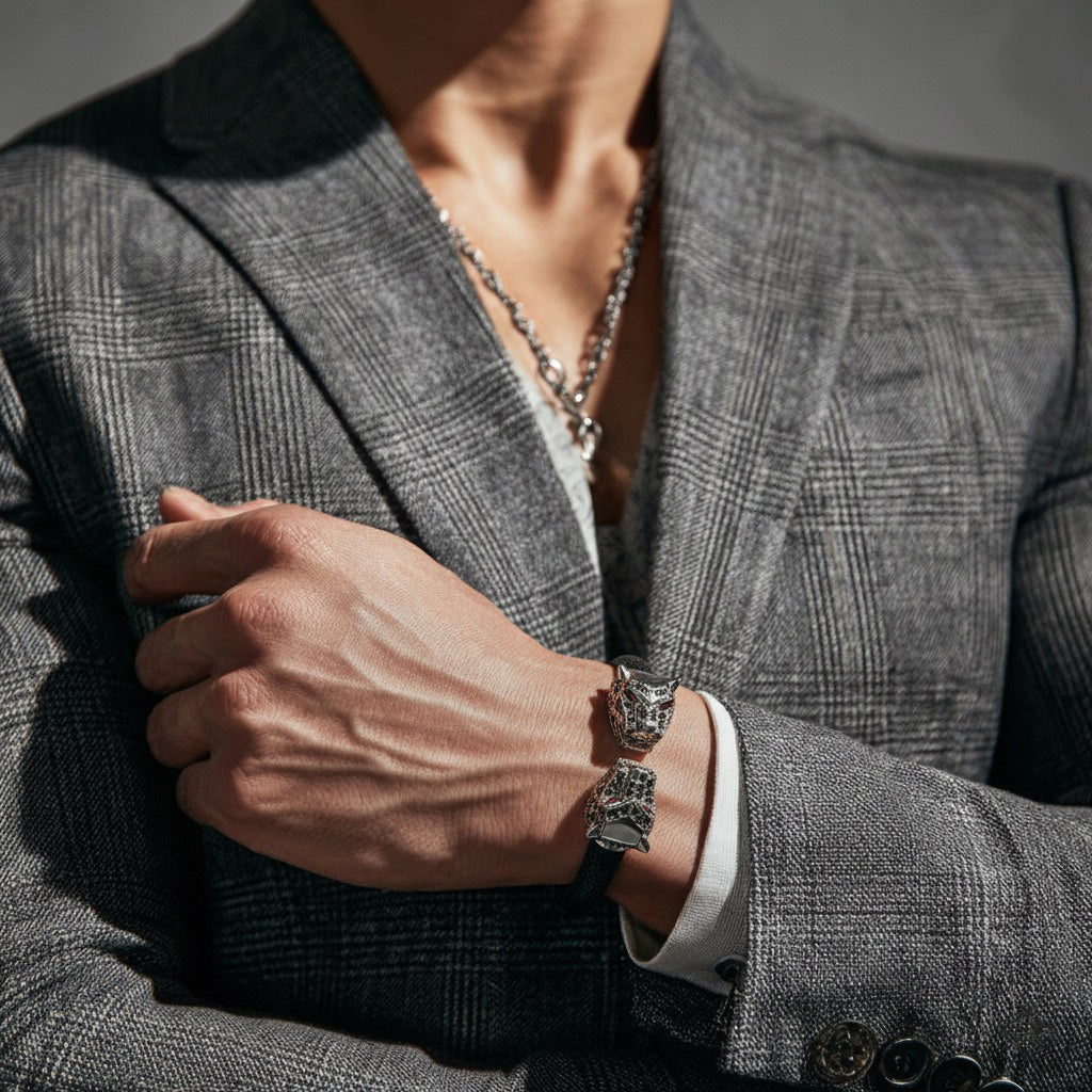 Tigris Geo 925 Black Spinel & Ruby Stingray Bracelet