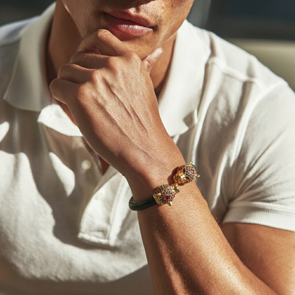 Jaguar X Pave 925 White Sapphire & Ruby Stingray Bracelet