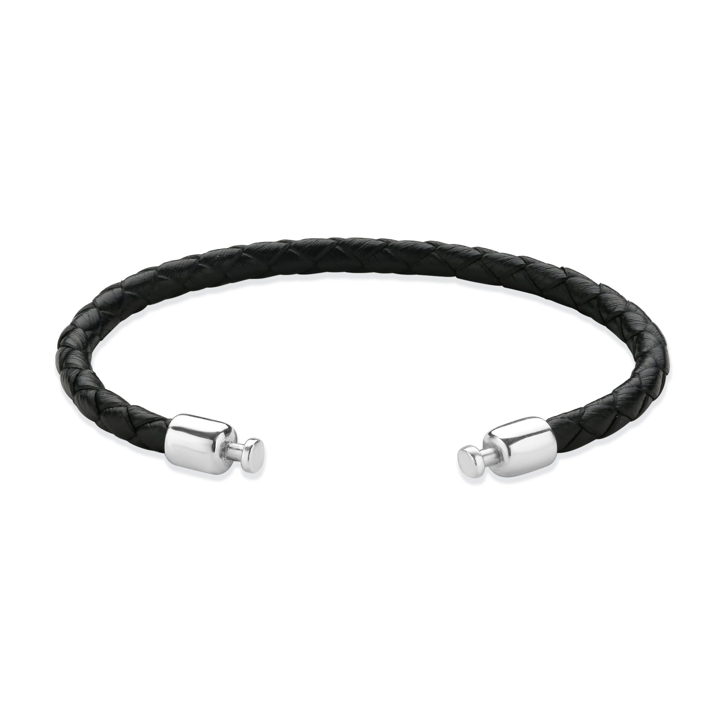 Regalia 4mm Black Calf Leather Strap 925 Silver Link