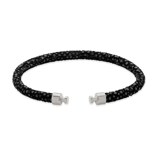 Regalia 4mm Black Stingray Leather Strap 925 Silver Link
