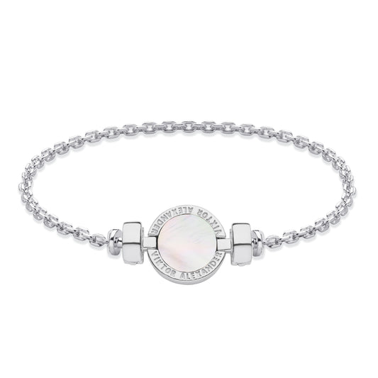 1889 Mother of Pearl 925 Silver Chain Link Bracelet