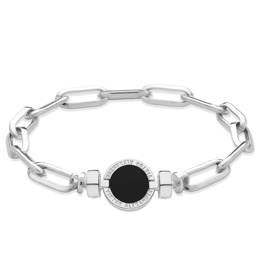 1889 Black Spinel 925 Silver Chain Link Bracelet