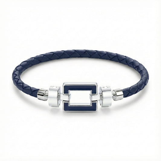 OPUS Metier D’art  925 Blue Enamel with Weaved Calf Bracelet