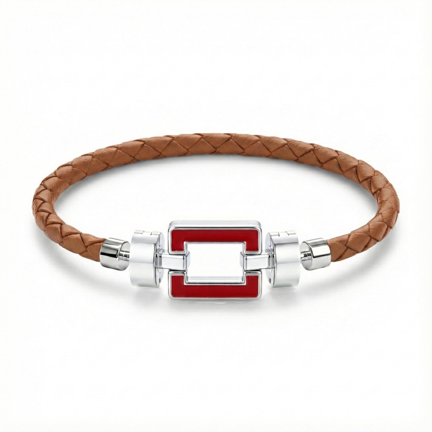 OPUS Metier D’art  925 Red Enamel with Weaved Calf Bracelet