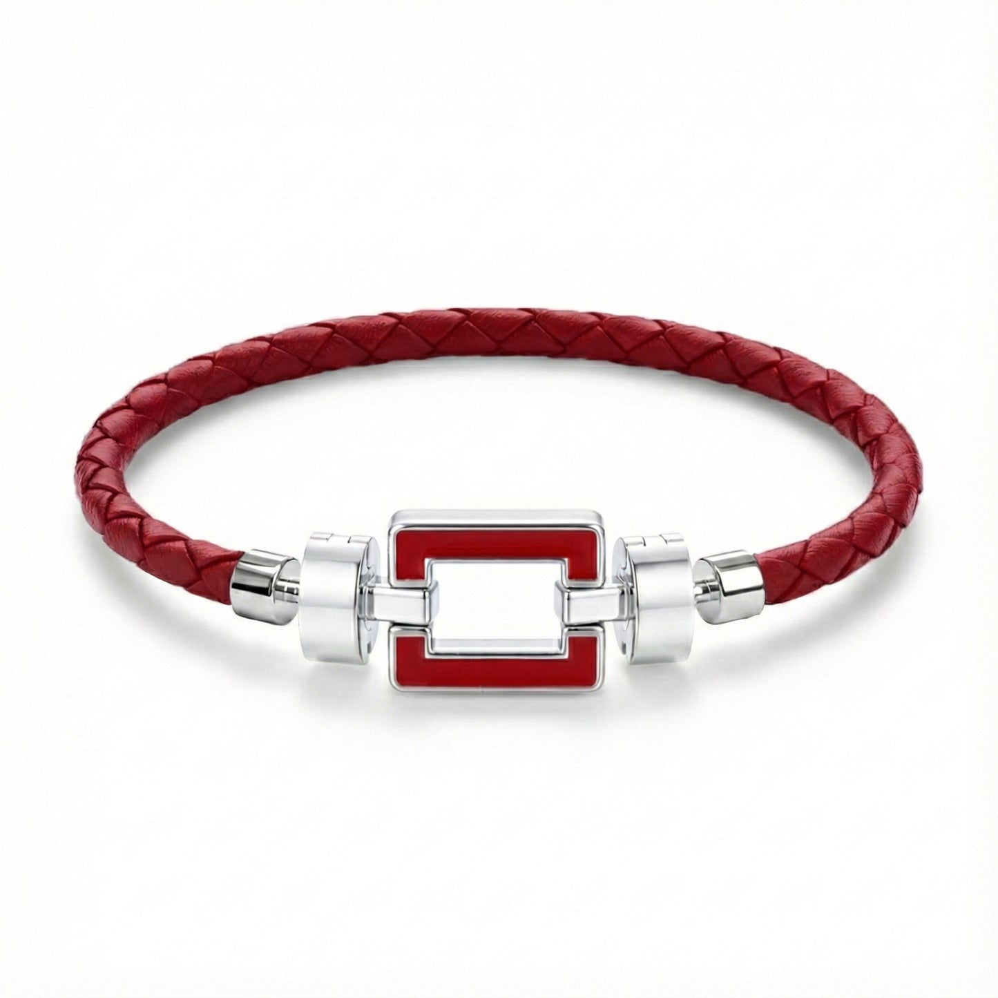 OPUS Metier D’art  925 Red Enamel with Weaved Calf Bracelet
