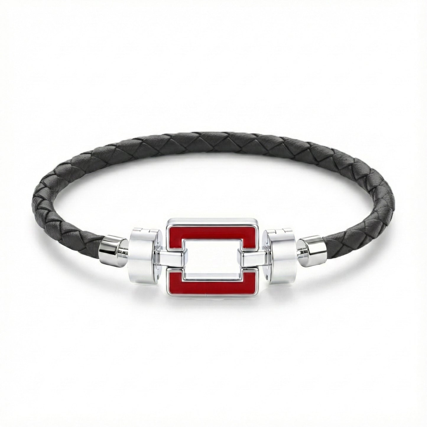 OPUS Metier D’art  925 Red Enamel with Weaved Calf Bracelet