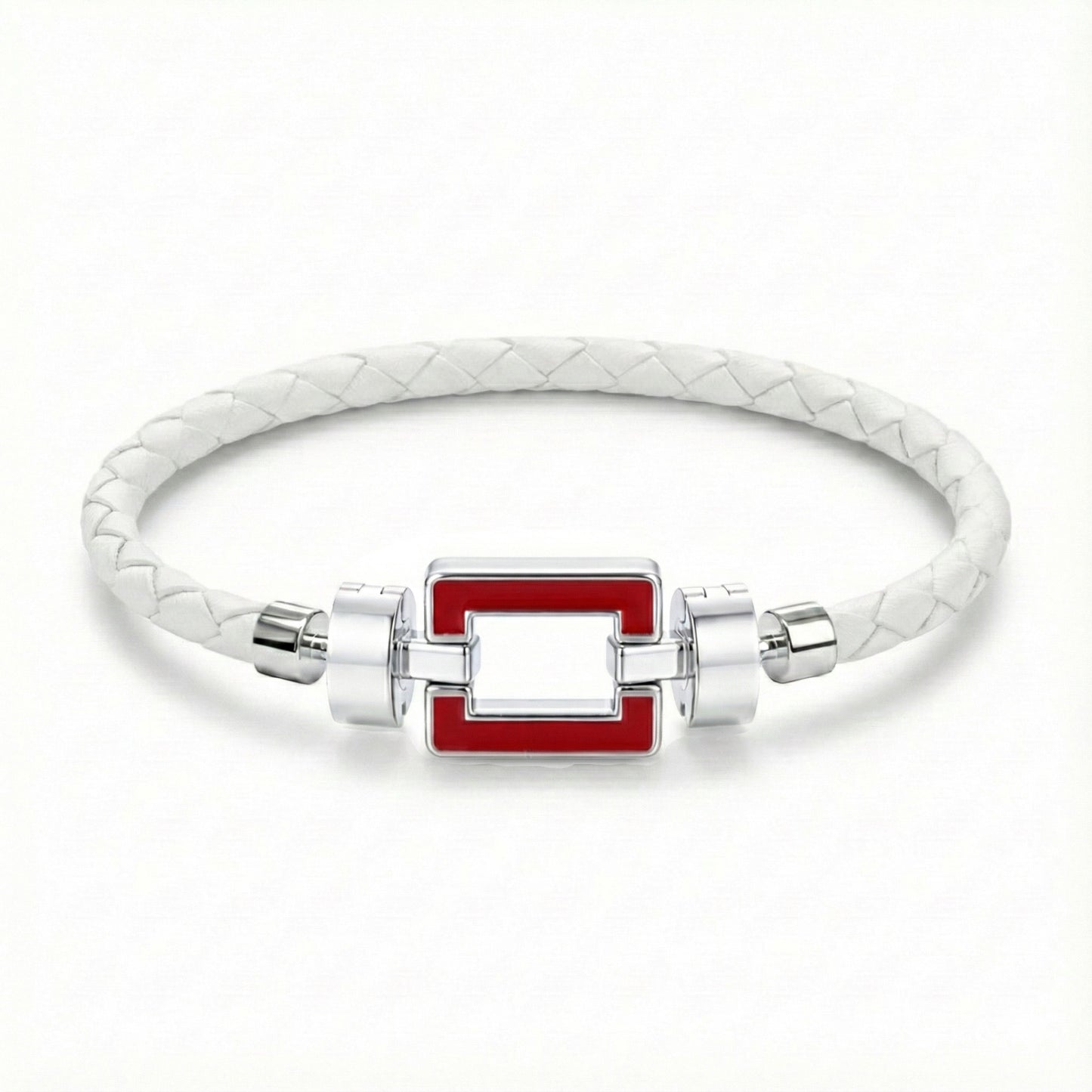 OPUS Metier D’art  925 Red Enamel with Weaved Calf Bracelet