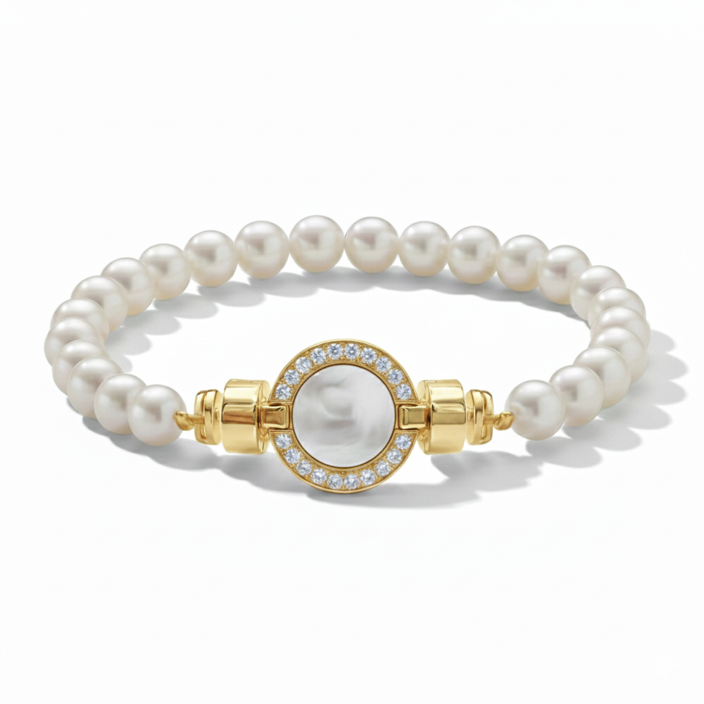 1889 Pave Collection 18-carat Gold Pearl Bracelets