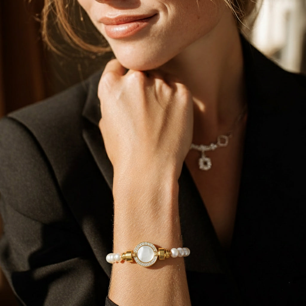 1889 Pave Collection 18-carat Gold Pearl Bracelets