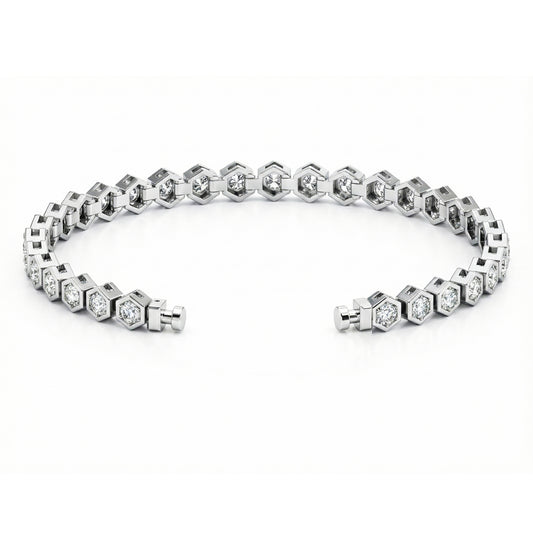 Regalia Platinum PT950 Hexagon Pave Diamond Eternity Bracelet