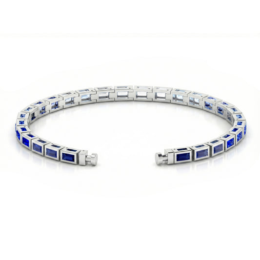 Regalia Platinum PT950 Baguette Gradient Blue Sapphires & Diamonds Eternity Bracelet