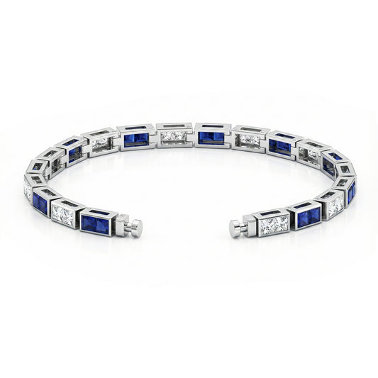 Regalia Platinum PT950 Square Blue Sapphire & Diamond Eternity Bracelet