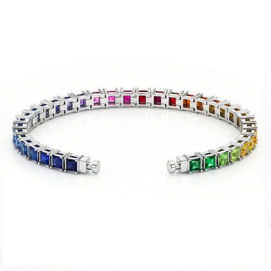 Regalia Platinum PT950 Princess Rainbow Sapphire Eternity Bracelet