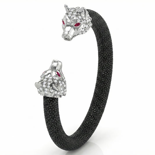 Wolf 925 White Sapphire & Ruby Stingray Bracelet