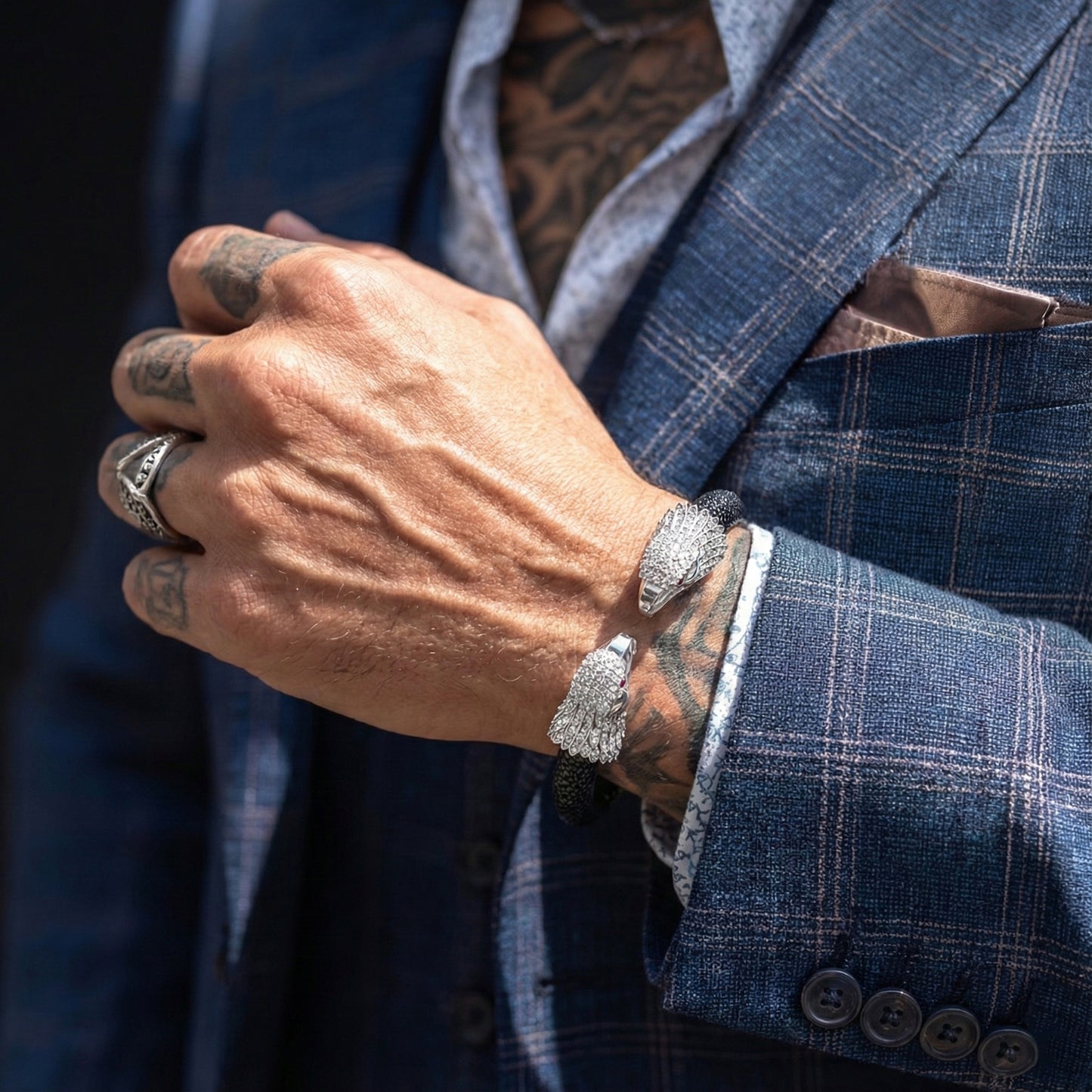 Eagle 925 White Sapphire & Ruby Stingray Bracelet