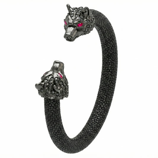 Wolf 925 Black Spinel & Ruby Stingray Bracelet