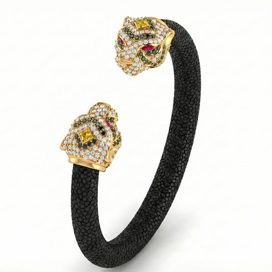 Tiger 925 White Sapphire Black Spinel & Ruby Stingray Bracelet
