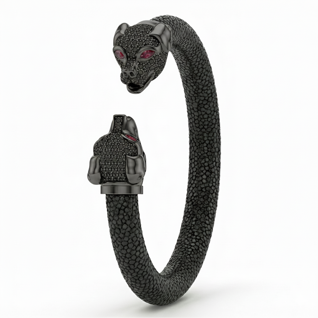Canis 925 Black Spinel & Ruby Stingray Bracelet