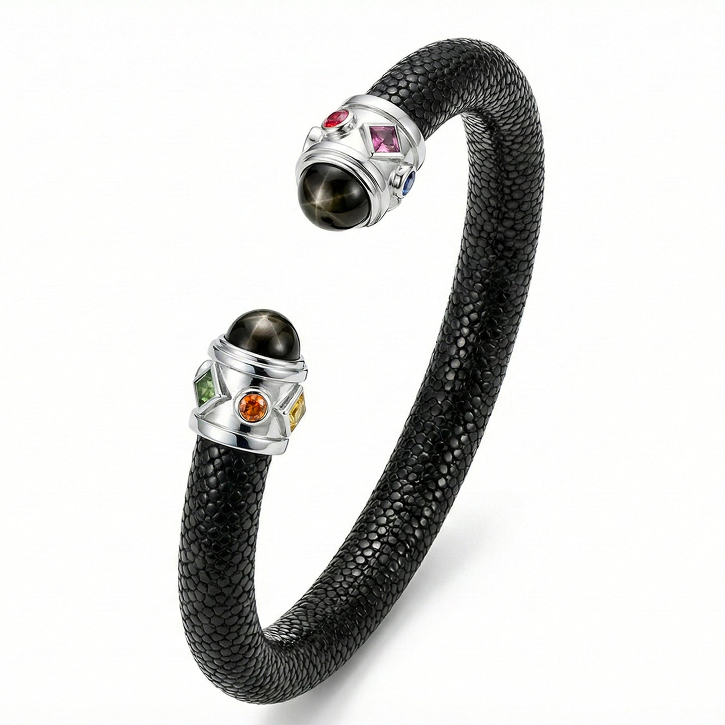 Alix 925 Black Star Diopside & Fancy Sapphire Stingray Bangle