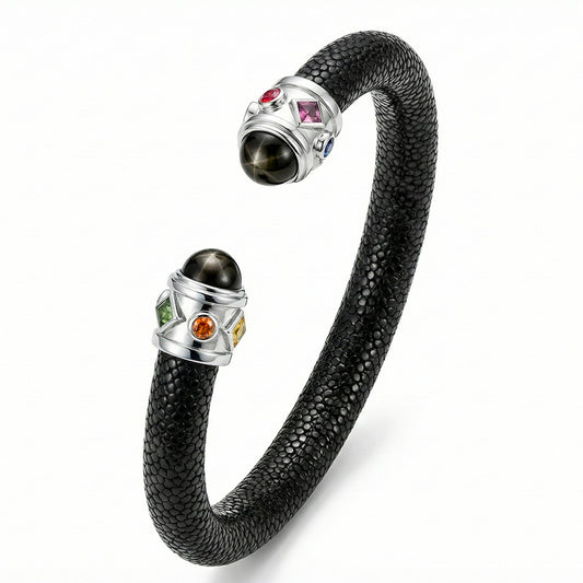 Alix 925 Black Star Diopside & Fancy Sapphire Stingray Bangle