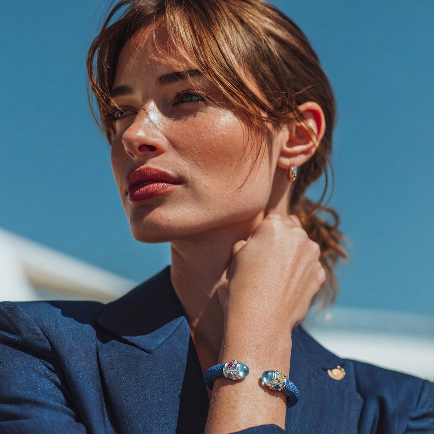 Alix 925 Aquamarine & Fancy Sapphire Stingray Bangle