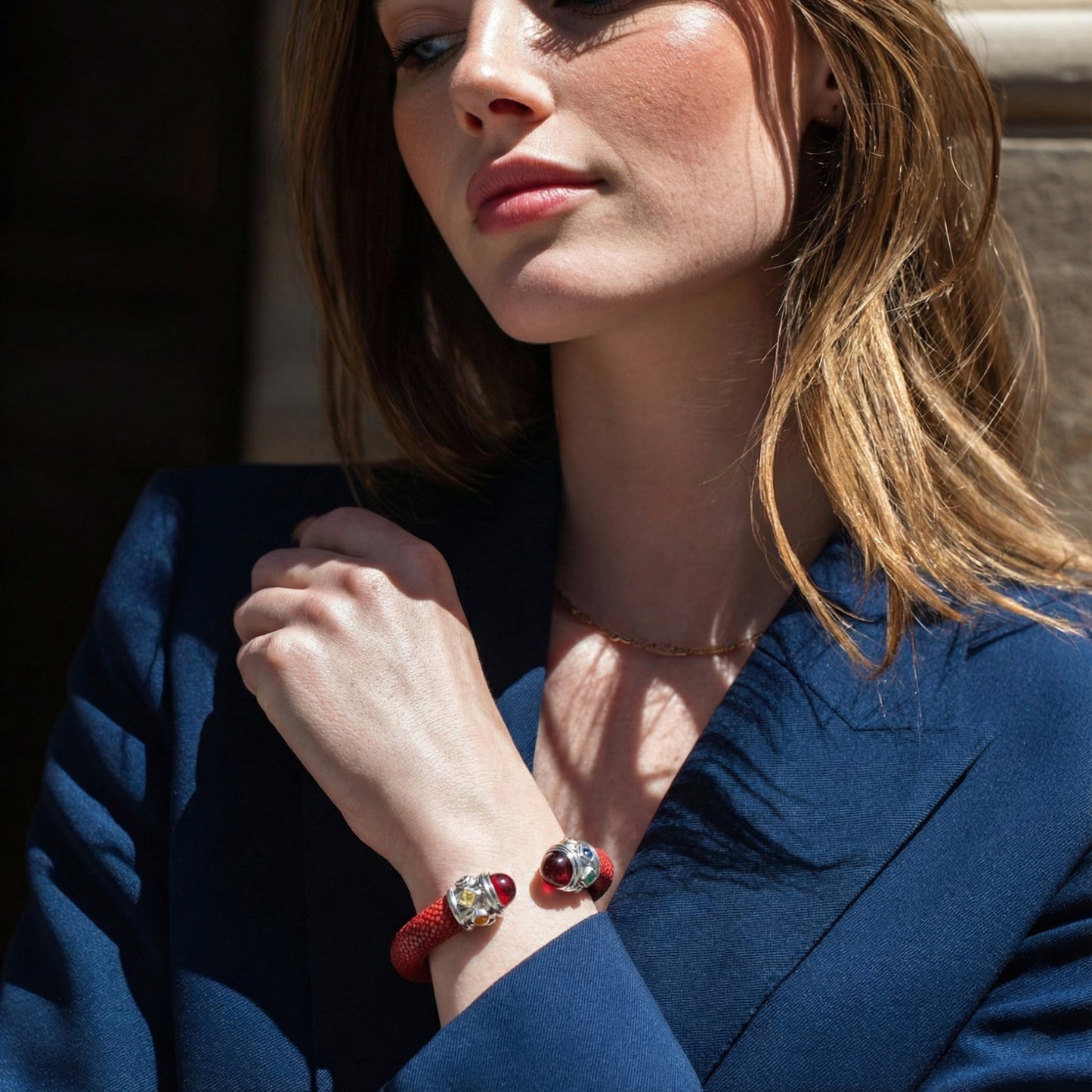Alix 925 Garnet & Fancy Sapphire Stingray Bangle