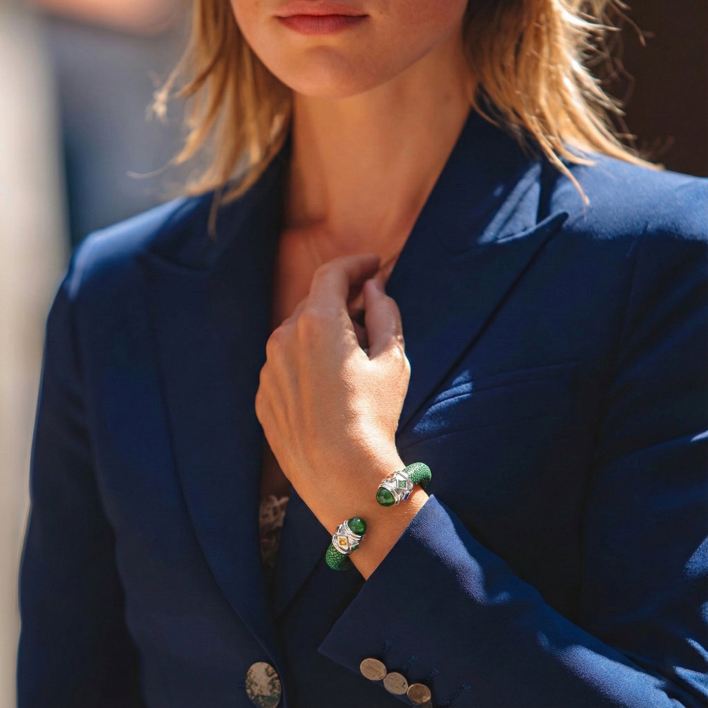 Alix 925 Chrome Diopside & Fancy Sapphire Stingray Bangle