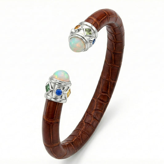 Alix 925 Ethiopian Opal & Fancy Sapphire Stingray Bangle