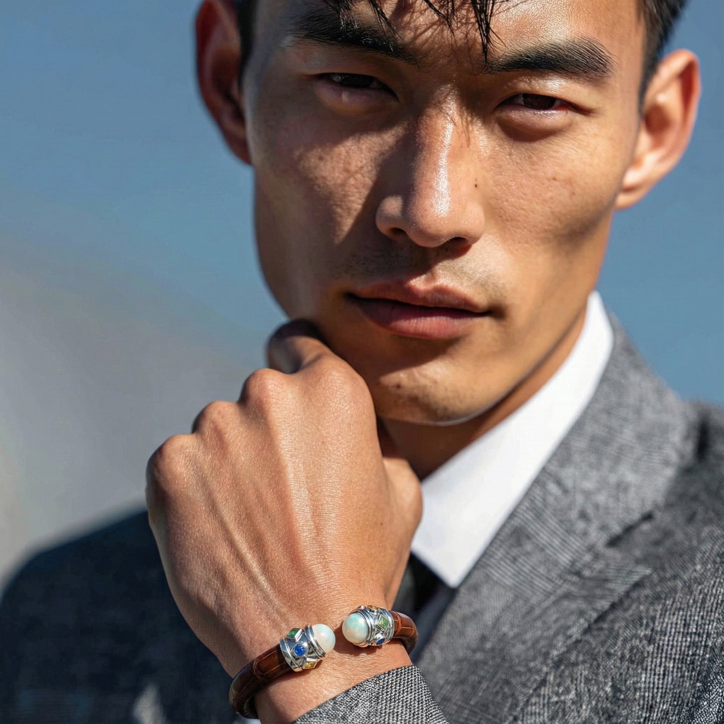 Alix 925 Ethiopian Opal & Fancy Sapphire Stingray Bangle