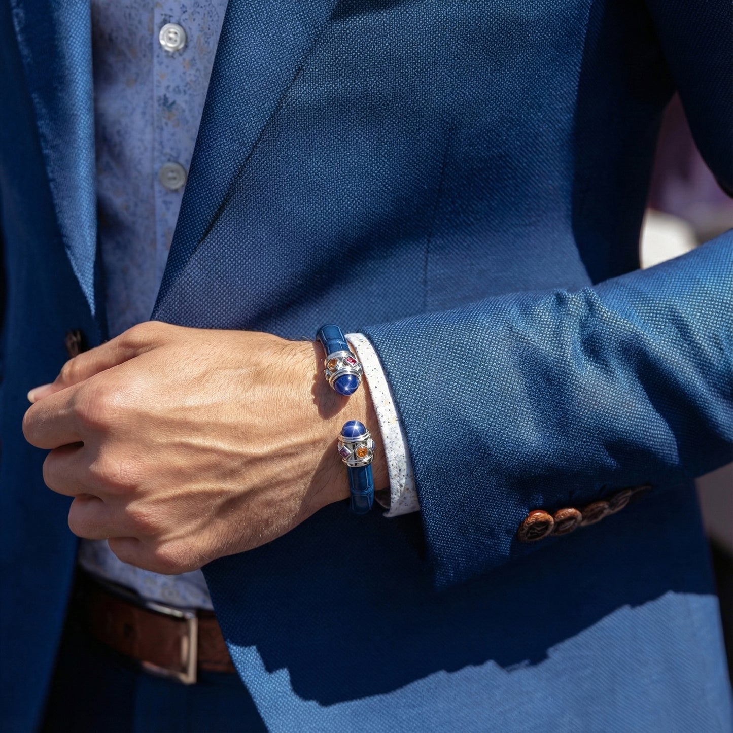 Alix 925 Blue Star Sapphire & Fancy Sapphire Stingray Bangle