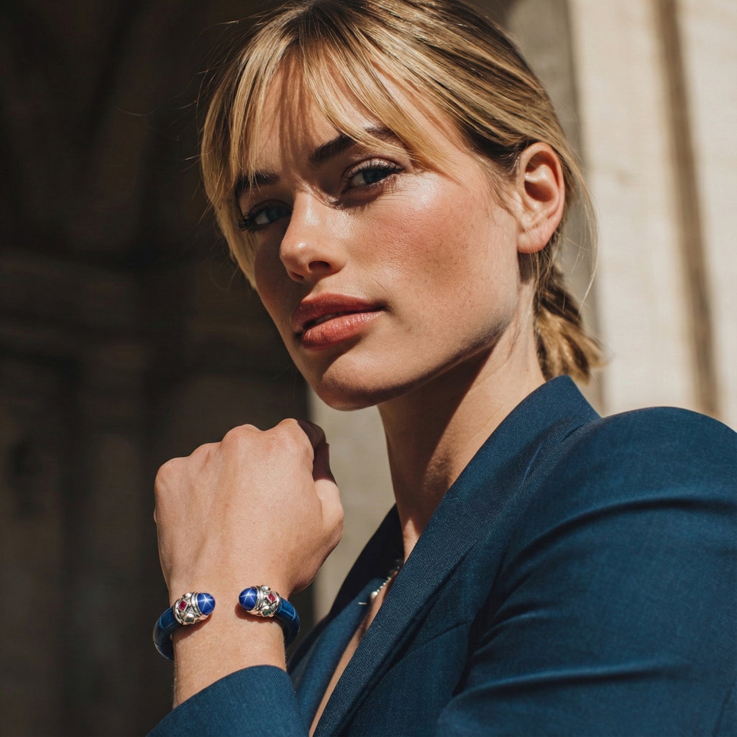 Alix 925 Blue Star Sapphire & Fancy Sapphire Stingray Bangle