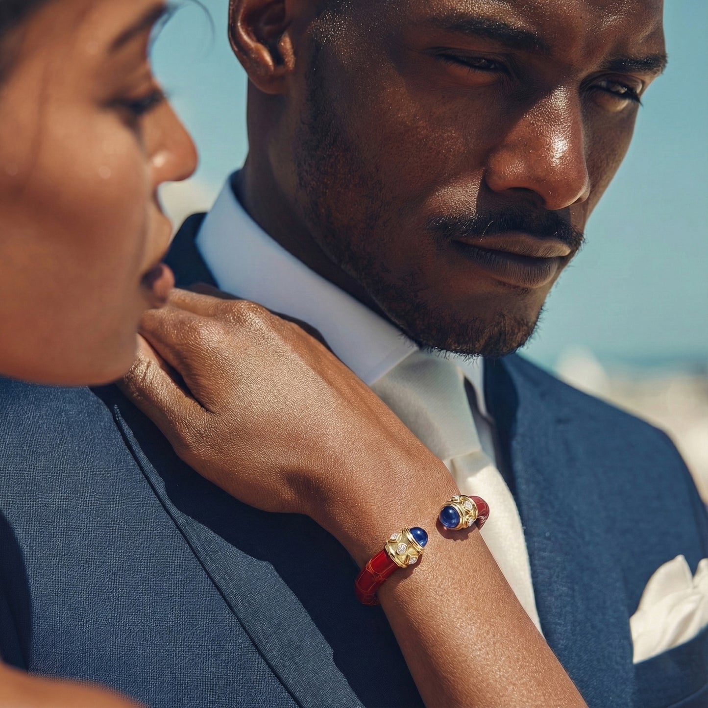 Alix 18k Gold Blue Sapphire & Diamonds Stingray Bangle