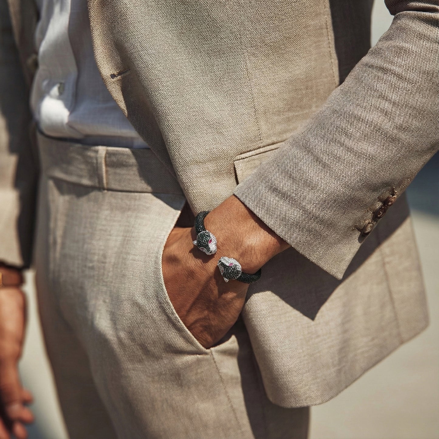 Jaguar 925 White Sapphire, Black Spinel & Ruby Stingray Bracelet