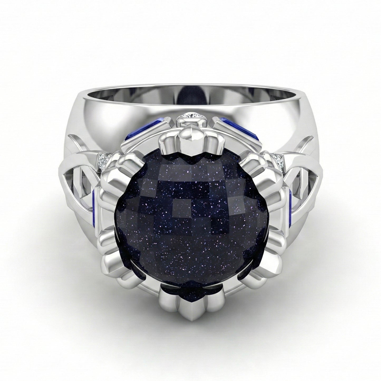 FDF06 Platinum Blue Sandstone Diamond PT950 Men’s Ring